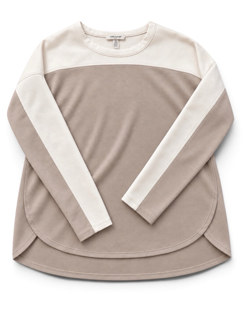 Womens pullover crewneck sweater sweatshirt Medium Colorblock two tone neutral